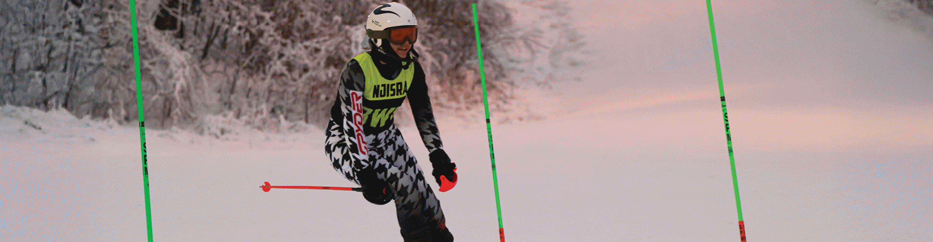A 4-image gif of students skiing, swimming, acting in a play, and touching a frog.